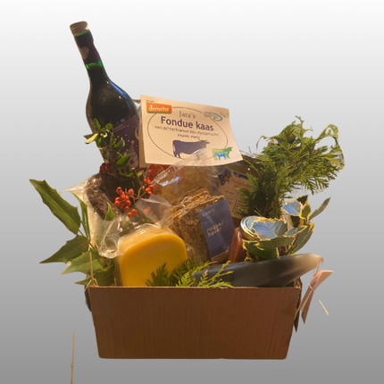 “Kerstpakket Winterse Proeverij met glühwein, kaas, vleeswaren en kaars – Boerderij Ruimzicht”