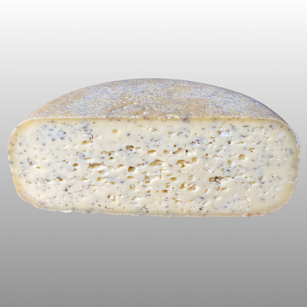 Boerenkaas met verse knoflook en basilicum, rauwmelks met eetbare natuurkorst.