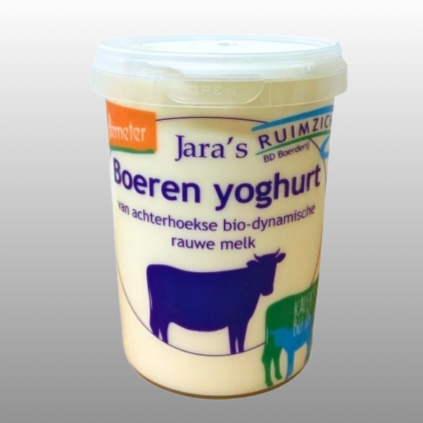 Rauwmelkse boerenyoghurt, dikke en romige biodynamische yoghurt met 24 uur verzuring.