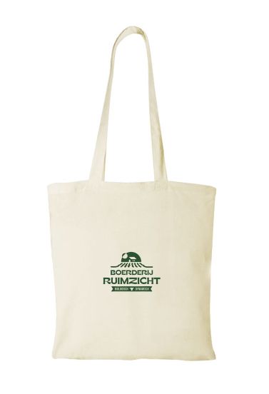 Shopper tas met het Boerderij Ruimzicht logo, stevige draagtas voor dagelijks gebruik.