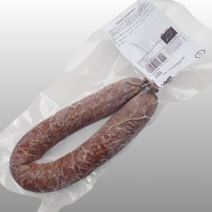 Biodynamische runderrookworst, rijke rooksmaak en duurzaam geproduceerd, van grasgevoerde koeien