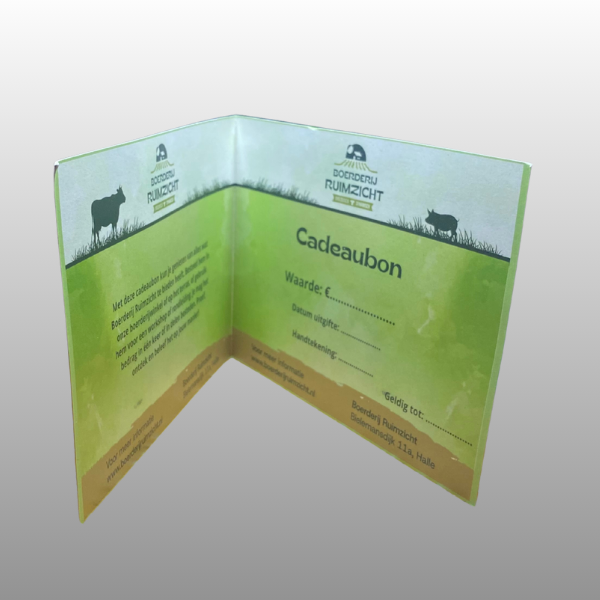 Cadeaubon Boerderij Ruimzicht, duurzaam geschenk voor winkel of webshop.