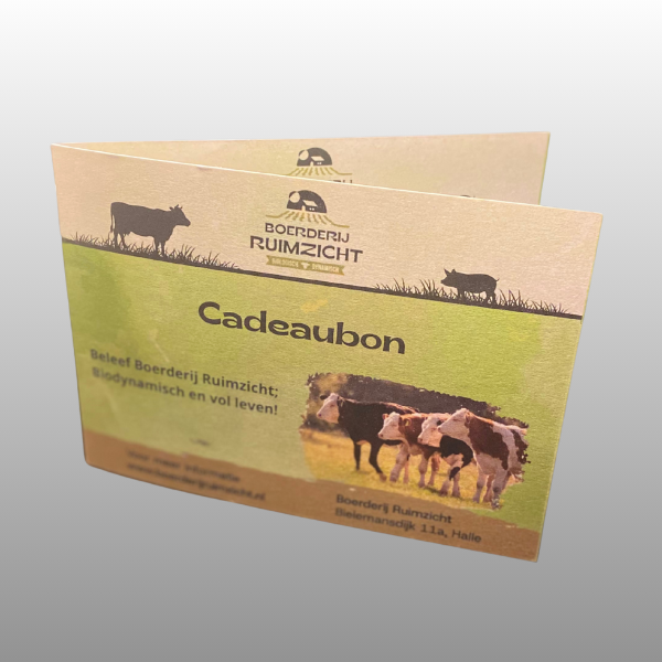 Giftcard van Boerderij Ruimzicht, ideaal cadeau voor liefhebbers van eerlijke en natuurlijke producten.