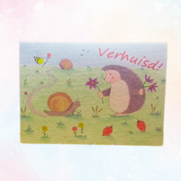 Wenskaart: Egel Verhuisd